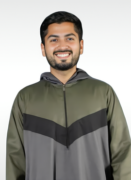 Adult Winter Thobe - Gray/Green Hoodie | Modest Islamic Clothing for Men