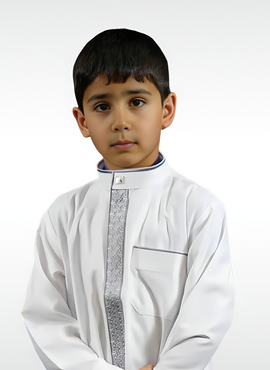 Kids Islamic Thobe in White with Gray Embroidery | Modest Boys' Clothing USA | TTW/D6
