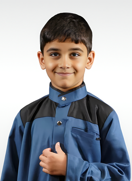 Kids Islamic Winter Thobe in Blue & Black Hoodie | Cozy Boys' Clothing USA | TTW/D13