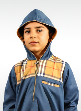 Kids Islamic Winter Thobe with Burbury Plaid Hoodie | Warm & Modest Boys' Clothing USA | TTW/D7