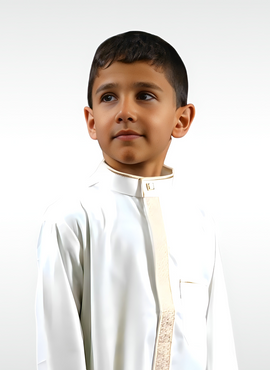 Kids White and Gold Embroidered Thobe | Islamic Formal Dress for Boys | TTW/D2