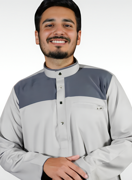 Winter Gray & Gray Thobe | Modest Winter Wear for Men | Stylish Islamic Thobe for Cold Weather