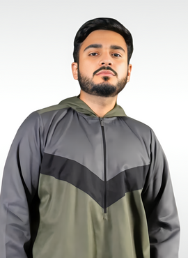 Winter Green and Gray Hoodie Thobe | Islamic Modest Wear | Sunnah-Inspired
