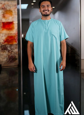 TheTopiWala Adult Thobe - Short Sleeves Light Green TTW/D27 – Modest and elegant jubbah crafted for Islamic events, Jummah, and daily prayers.