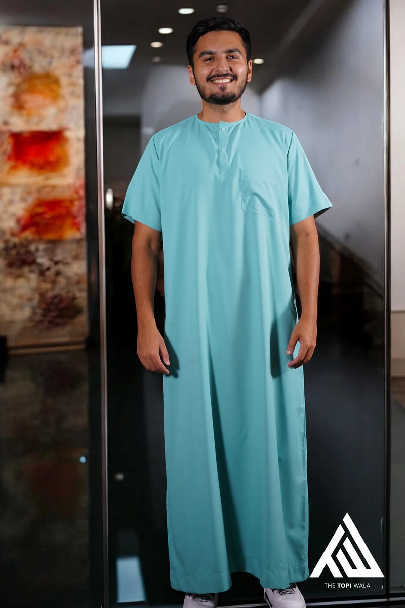 TheTopiWala Adult Thobe - Short Sleeves Light Green TTW/D27 – Modest and elegant jubbah crafted for Islamic events, Jummah, and daily prayers.