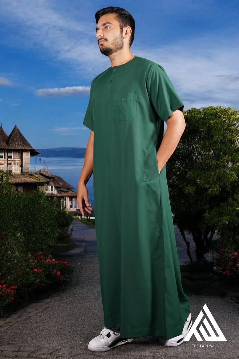 TheTopiWala.com dark green thobe – Perfect for Islamic attire – Browse TheTopiWala.com for premium Islamic thobes for adults, combining tradition with comfort, available in multiple sizes and designs.