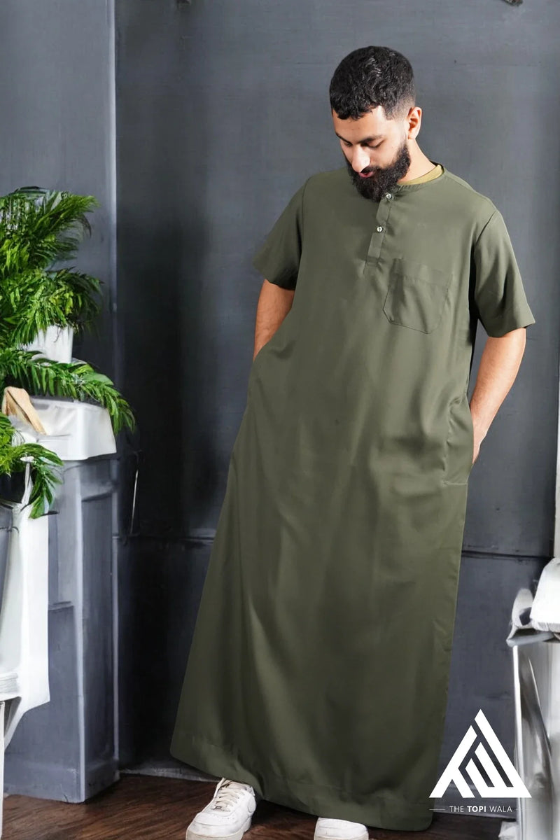 Short Sleeves Thobe - TTW/D23 by TheTopiWala – An essential piece for any Muslim man’s wardrobe, combining tradition, comfort, and style for Jummah, Ramadan, or even casual Fridays.