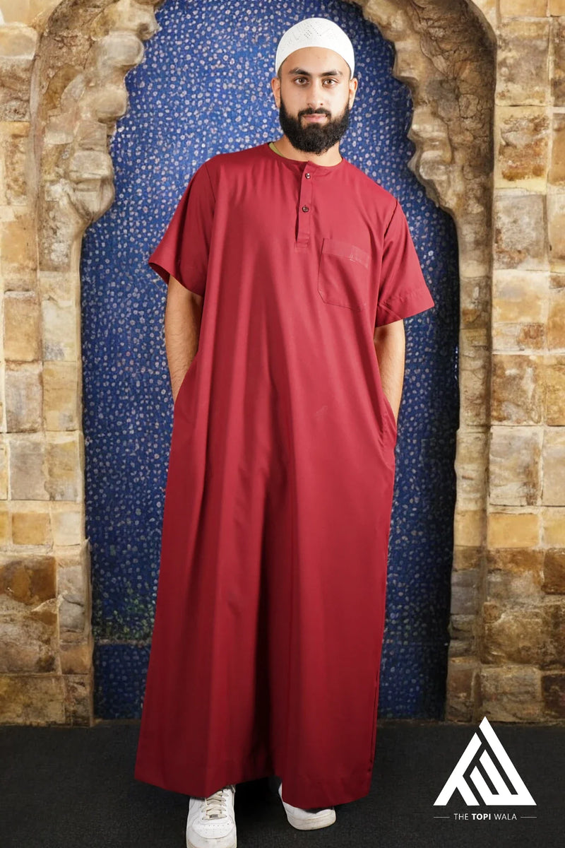 TheTopiWala Adult Thobe - Short Sleeves Red TTW/D25 – A bold, vibrant jubbah crafted for Eid, Jummah, and everyday Muslim gatherings. Perfect for those who seek modesty with style.
