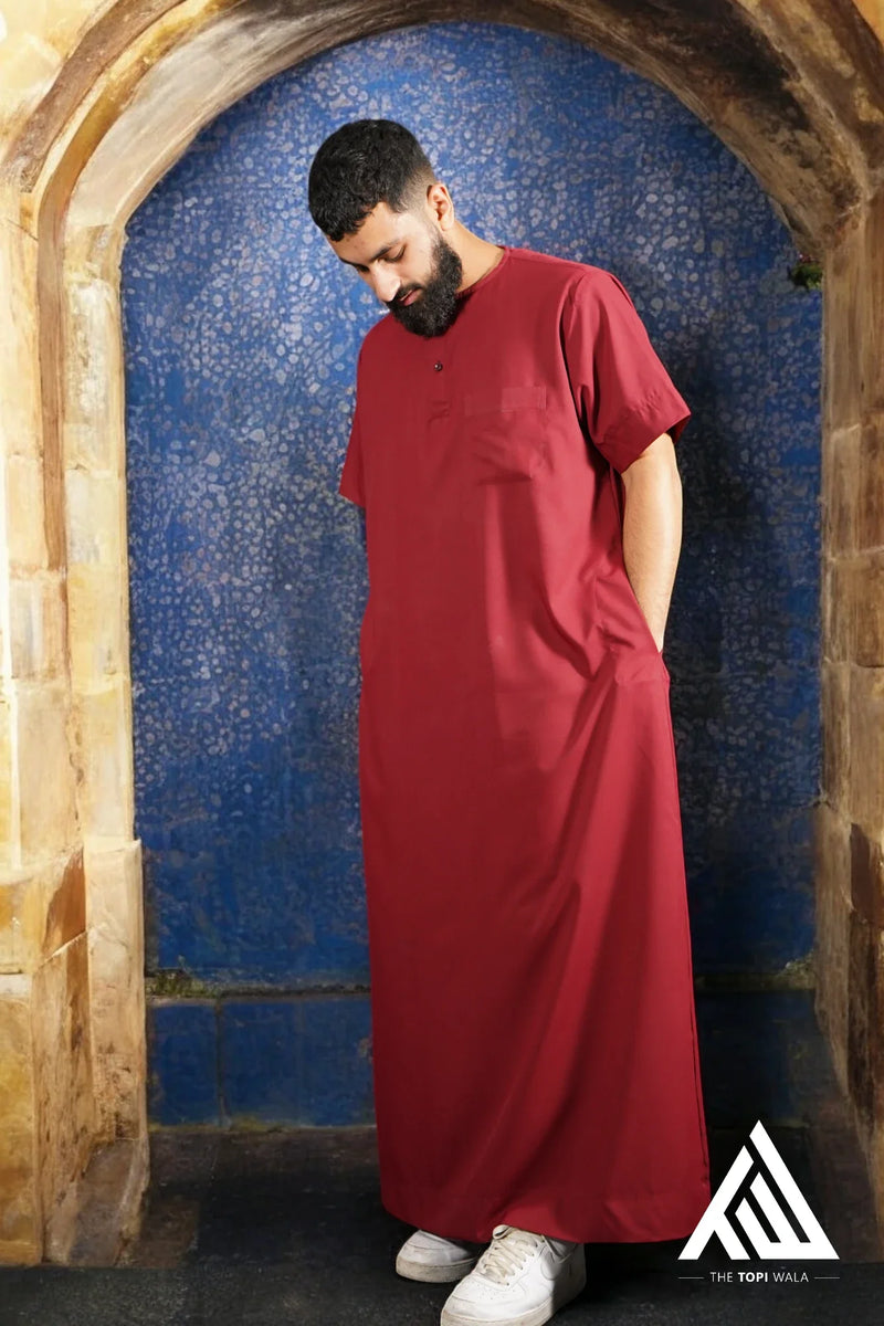 Red Short Sleeves Thobe - TTW/D25 – A premium-quality Islamic jubbah, designed for ISNA 2025, family gatherings, and formal religious celebrations. Made for comfort and style.